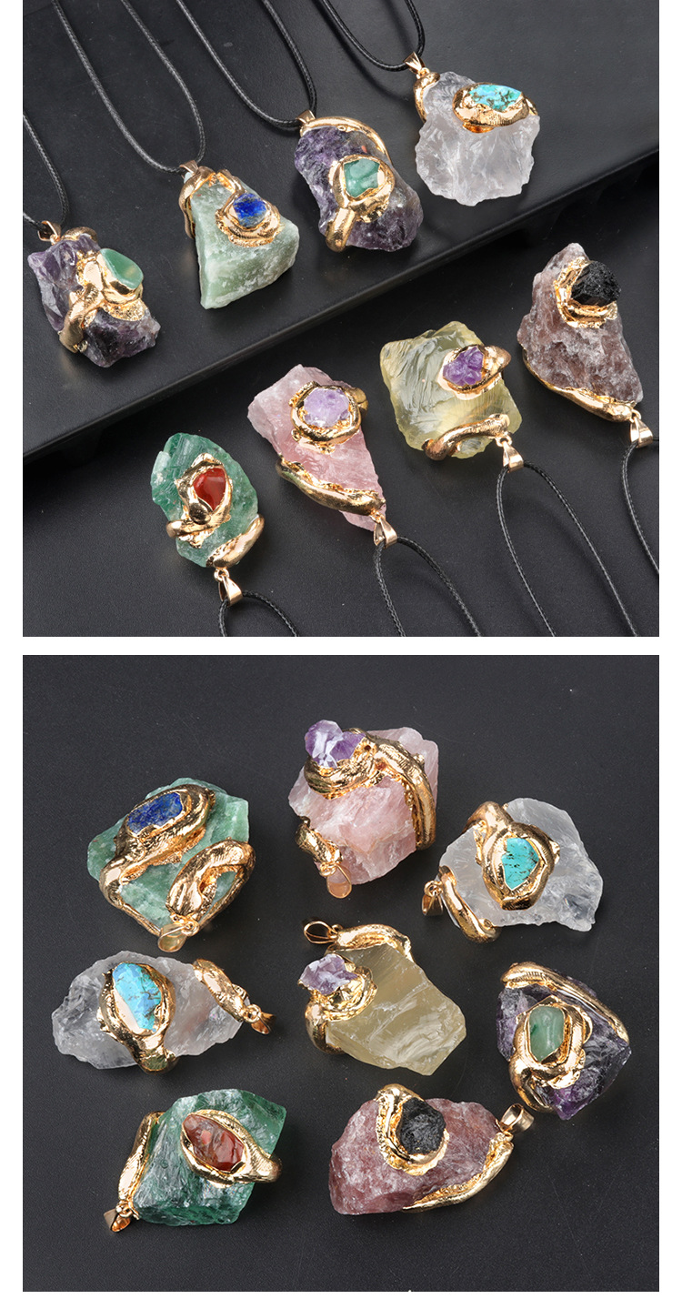 20~40mm鎏金水晶原石吊坠多色水晶石不规则项链饰品配件详情7