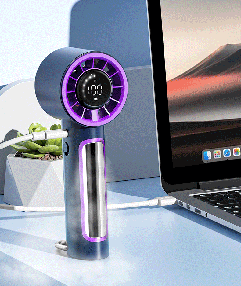 新款手持高速涡轮风扇100档无极变速冰敷跑马灯桌面数显风扇详情29