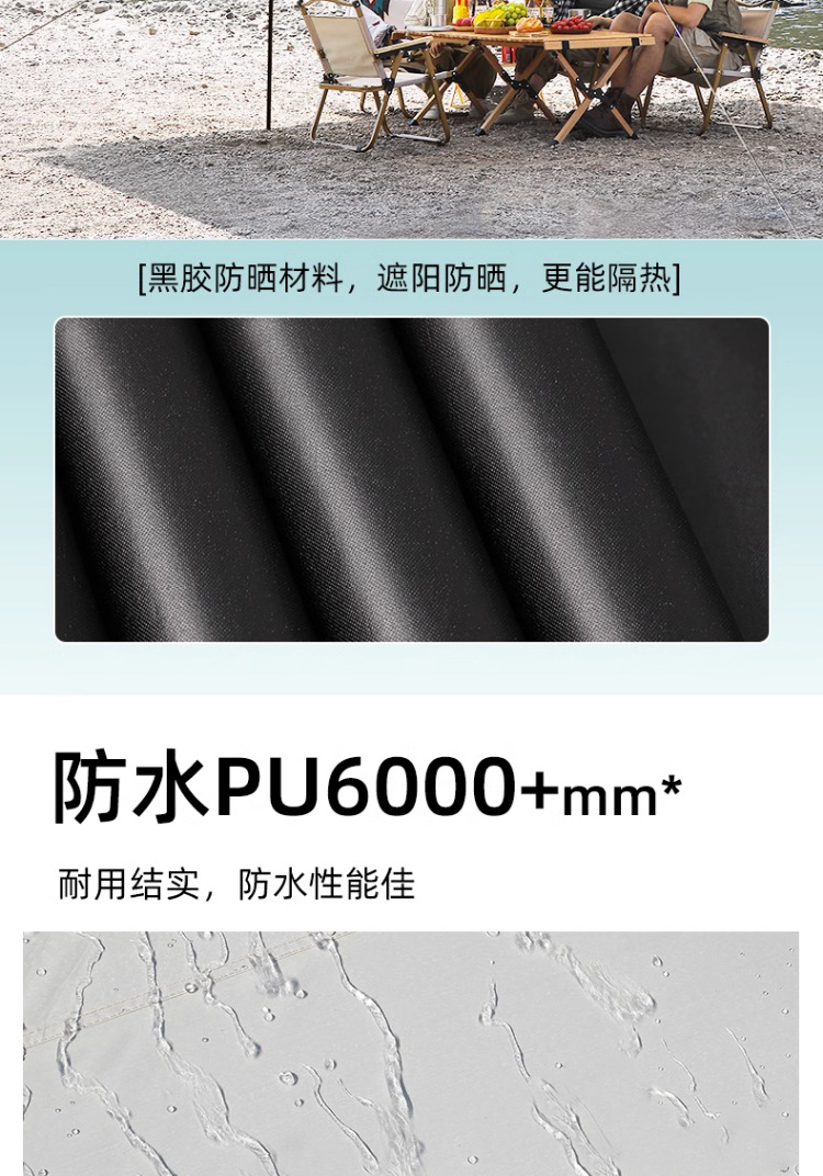 Outdoor camping black rubber canopy tent, UV-resistant camping portable canopy, waterproof sunshade, butterfly-shaped windproof rope pic 5