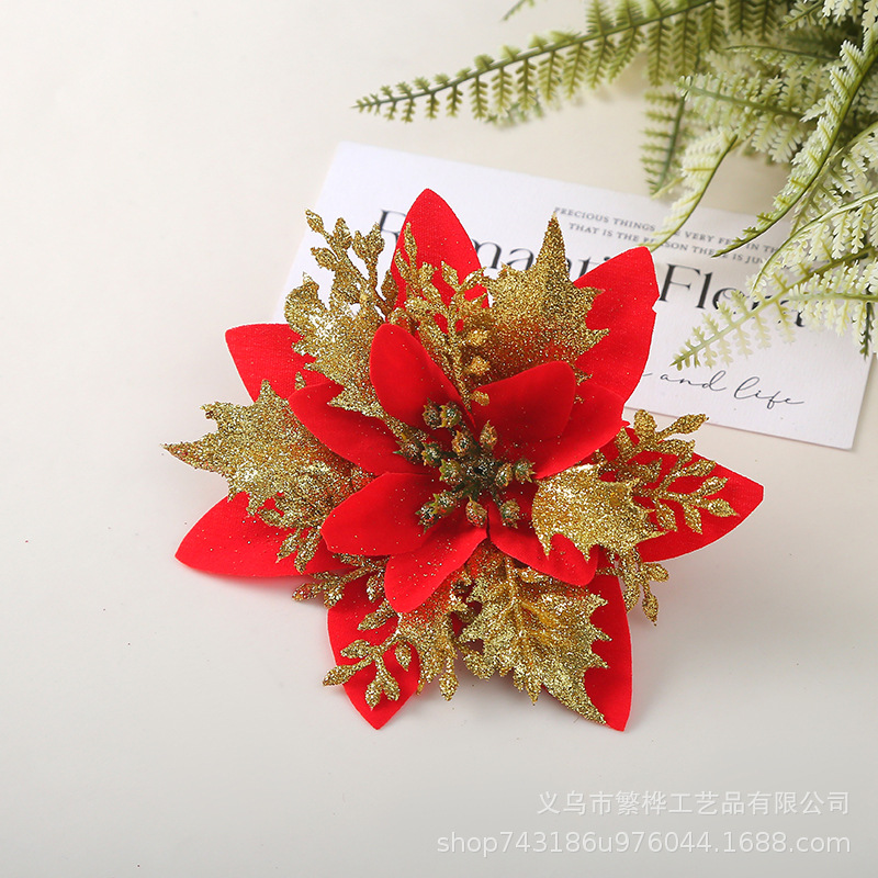 圣诞节金粉圣诞花 圣诞树仿真花装饰配件 商场酒店橱窗场景布置详情4