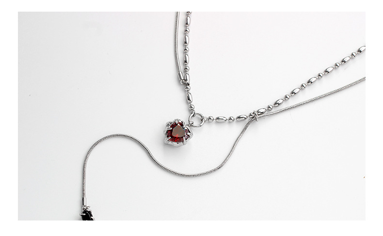 东森原创爱心吊坠项链闪钻双层叠戴毛衣链气质百搭锆石高级感项链详情7