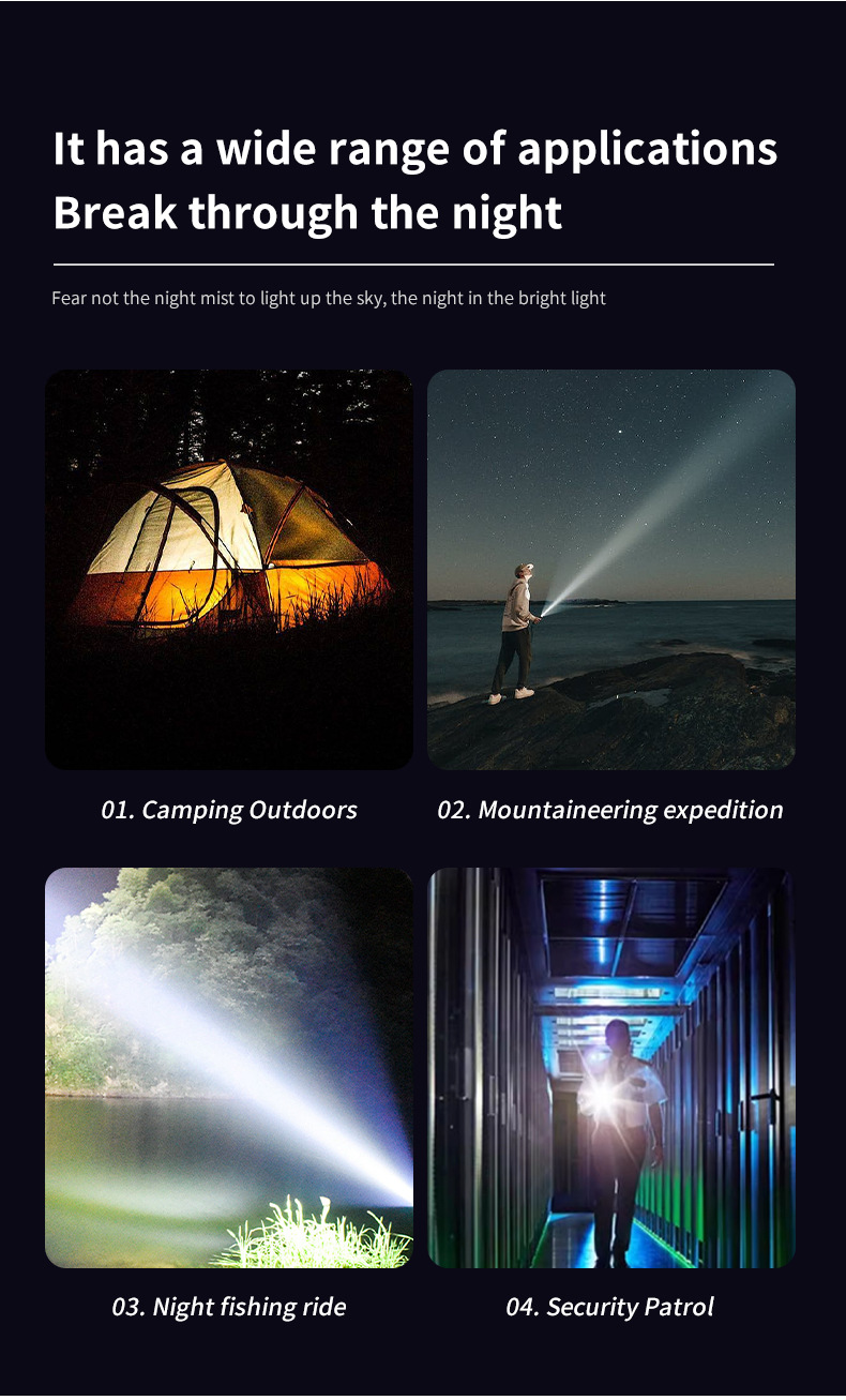 跨境热卖批发变焦强光手电快充铝合金远射充电宝高亮白激光手电筒详情12