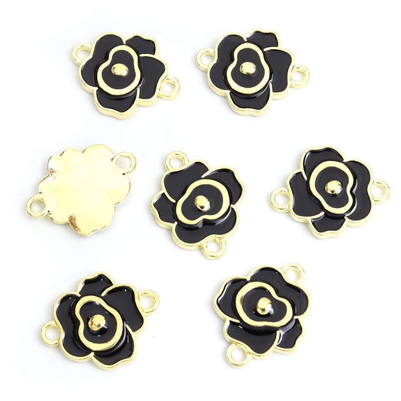 双吊玫瑰花朵滴油挂件 双孔花卉DIY饰品配件连接吊坠手链项链配饰详情4