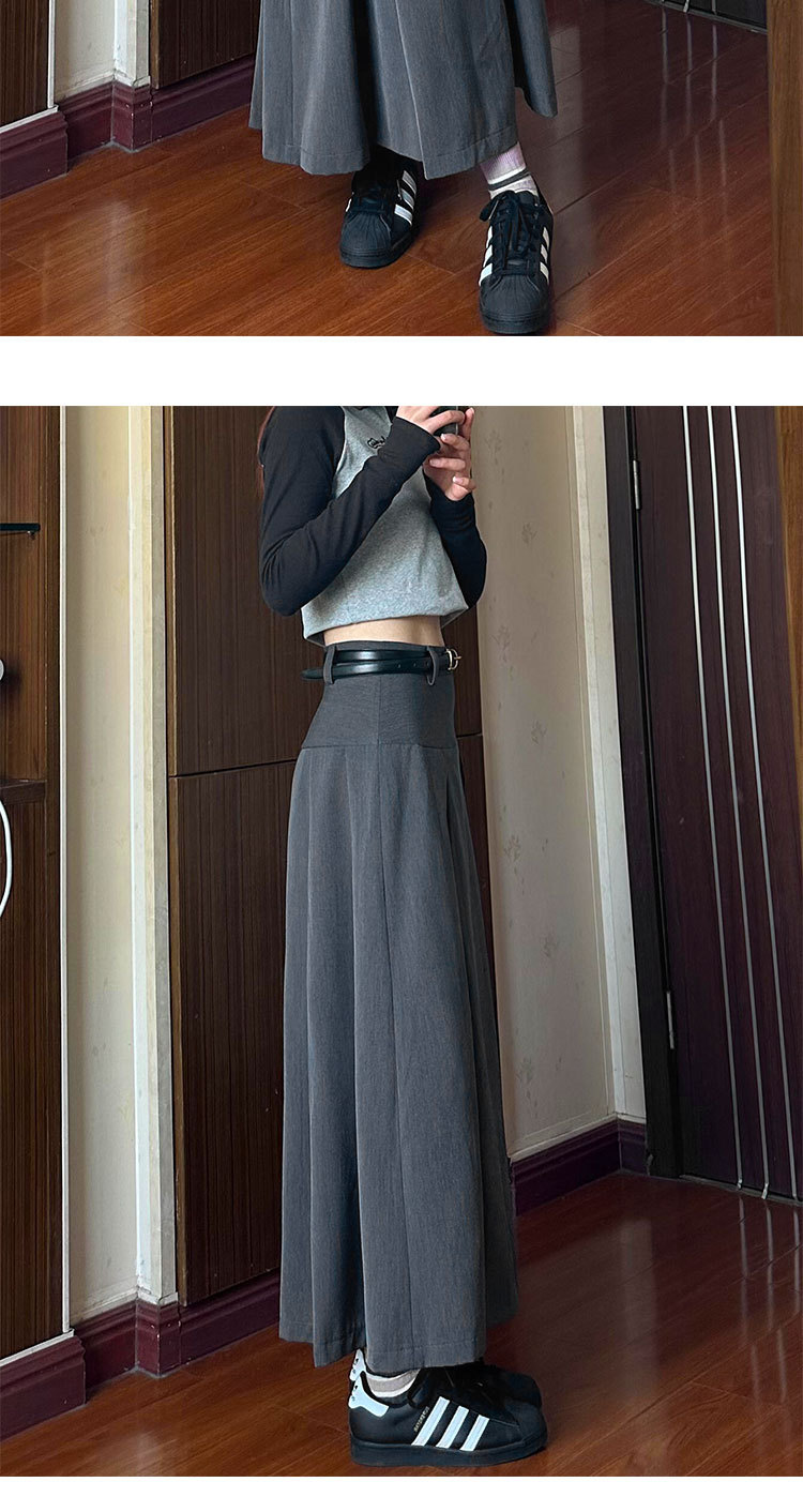 灰色百搭通勤高腰百褶半身裙女2025年春秋季宽松遮跨显瘦A字伞裙详情19
