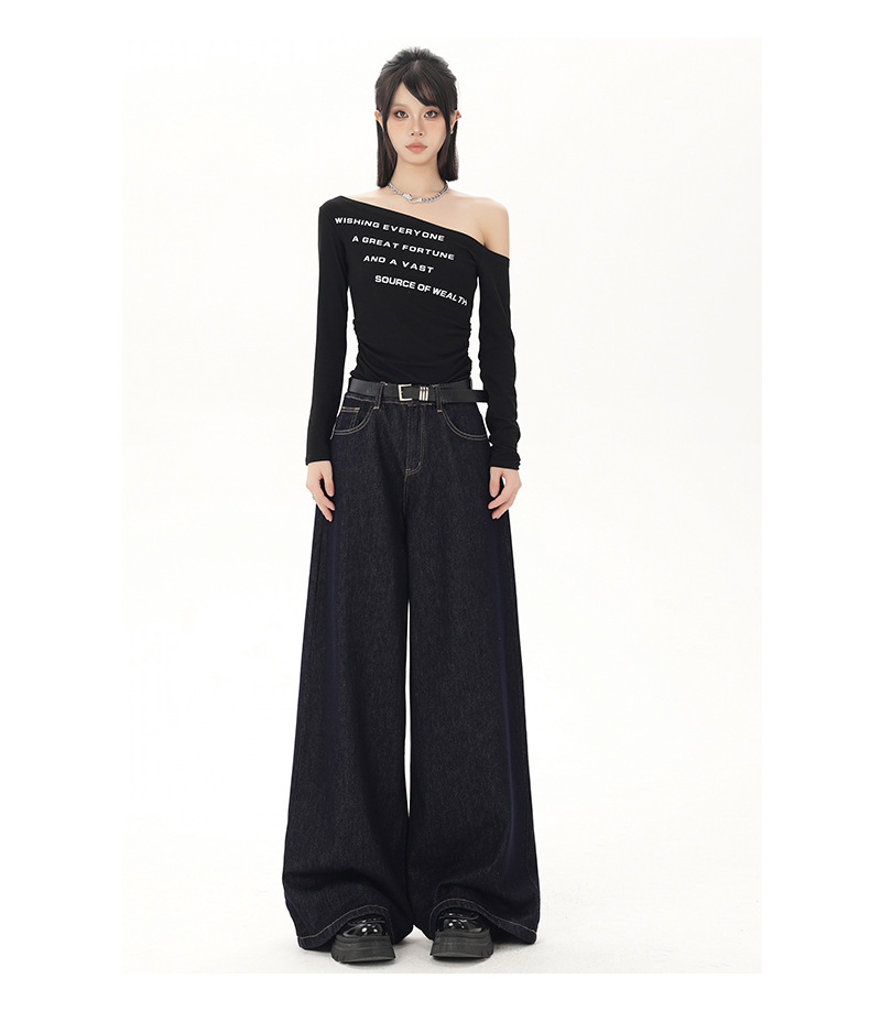 Low-waisted wide-leg natural-color jeans for women 2025 autumn/winter new style American retro drape and laid-back straight-leg casual trousers pic 14