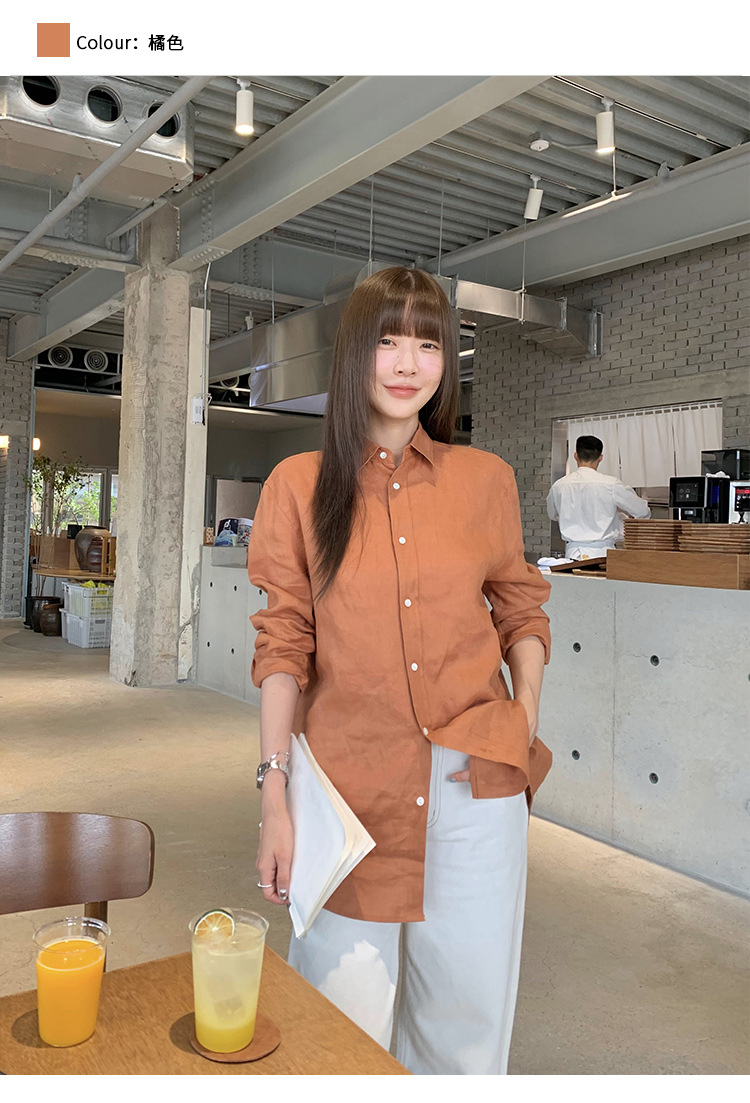 clean 慵懒舒适亚麻衬衣女2025十三行春季新款韩版时装衬衫 52271详情30
