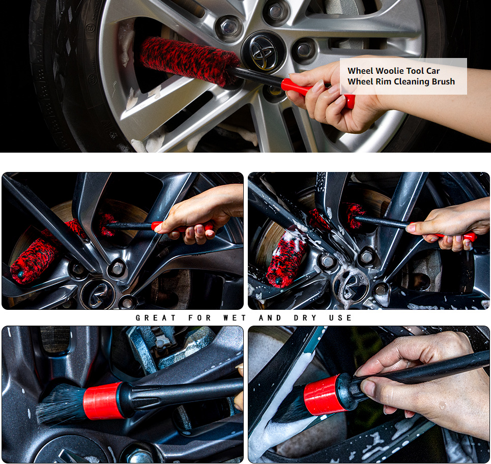 Car cleaning and beauty wheel hub brush, imitation wool fiber rod brush, car gap cleaning brush, large, medium and small wool brush pic 1