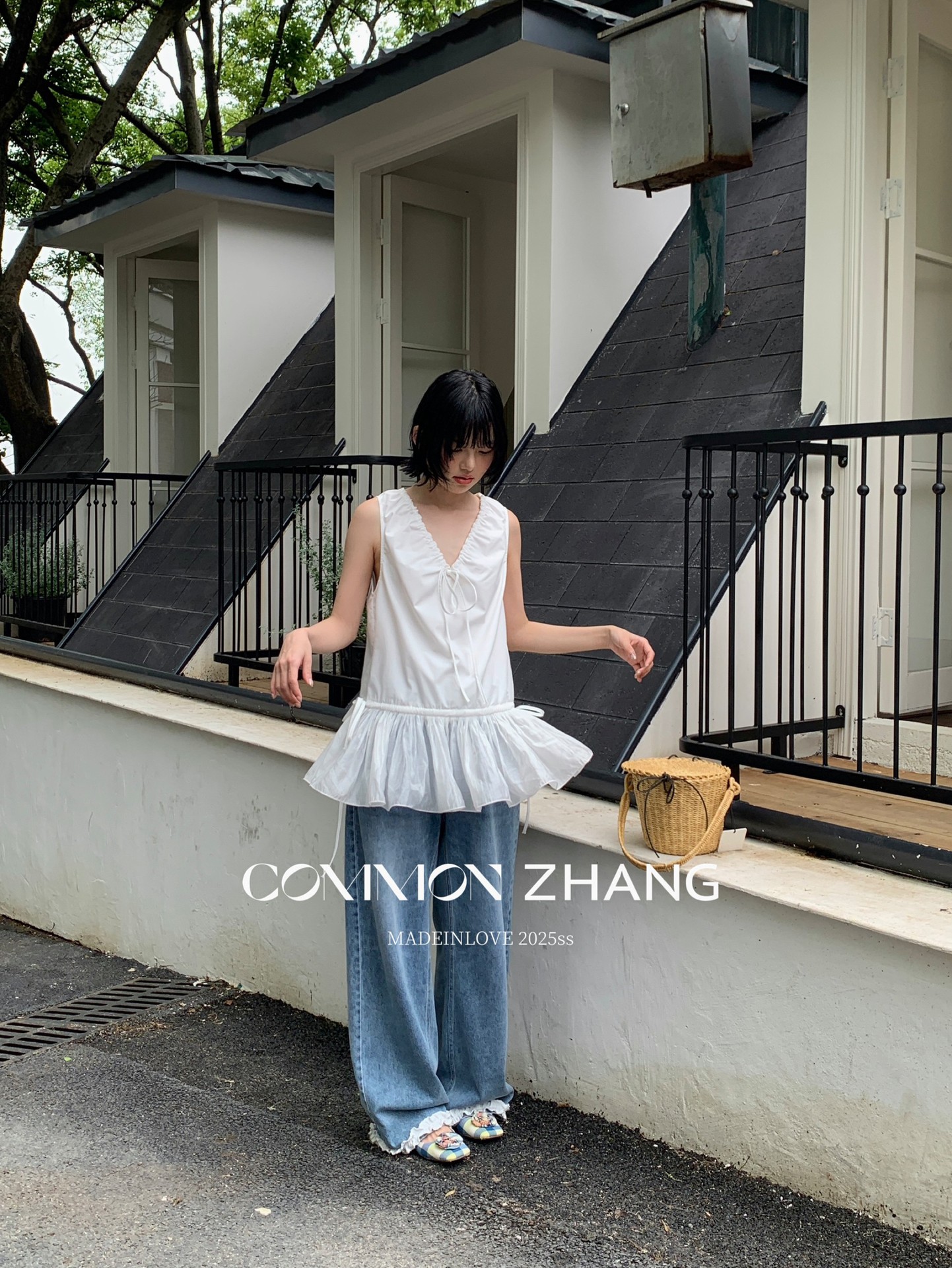 CZ ZHANG Summer French mint Manbo V-neck lace-up Youthful A-line puffed vest dress for women, B23782 pic 28