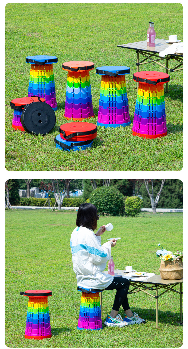 厂家户外彩虹折叠凳子便携椅子可调节伸缩凳火车伸缩小凳子详情17