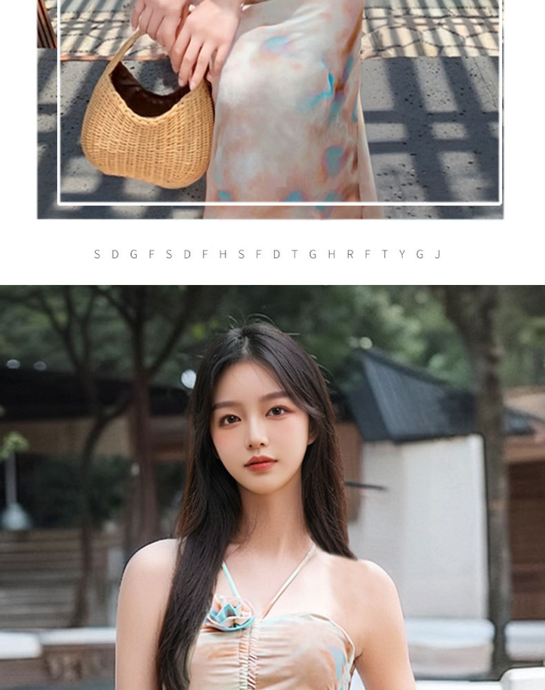 新款扎染挂脖露腰泳衣女2026分体三件套纯欲风辣妹海边度假长裙泳涤亚125200详情13