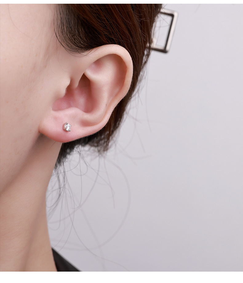 s925 all-silver earrings, no need to remove ear piercings for sleeping, simple and exquisite four-pronged Moissan stud earrings, a niche ear accessory pic 9