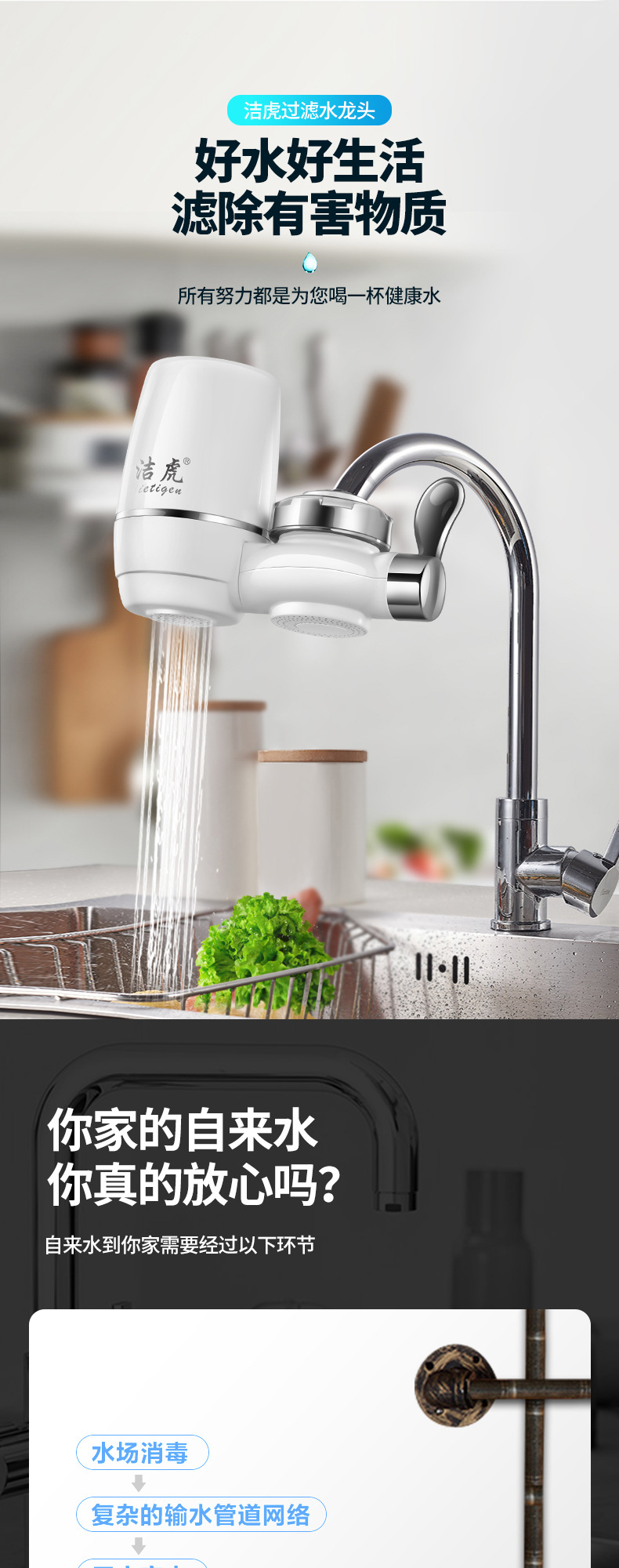 Jiehu Faucet water purifier, kitchen tap water pre-filter, household water purifier factory, one-piece consignment pic 1