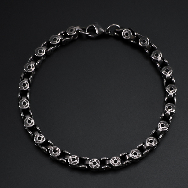 拜占庭风复古不锈钢手链女士手饰竹节花朵铜钱时尚链条现货直发详情8