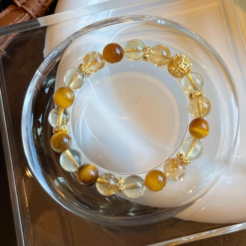 金发晶黄水晶手链黄虎眼石小众设计感黄镂空绣球手串闺蜜生日礼物详情5
