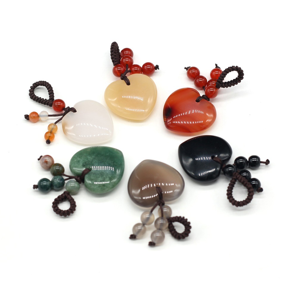 Natural stone heart-shaped semi-precious stone keychain DIY accessory heart-shaped keychain fashion dress accessory chain pic 21