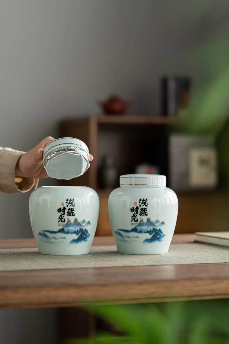 复古风潜藏时光陶瓷双罐茶叶包装盒礼盒红茶绿茶龙井大红袍金骏眉详情10