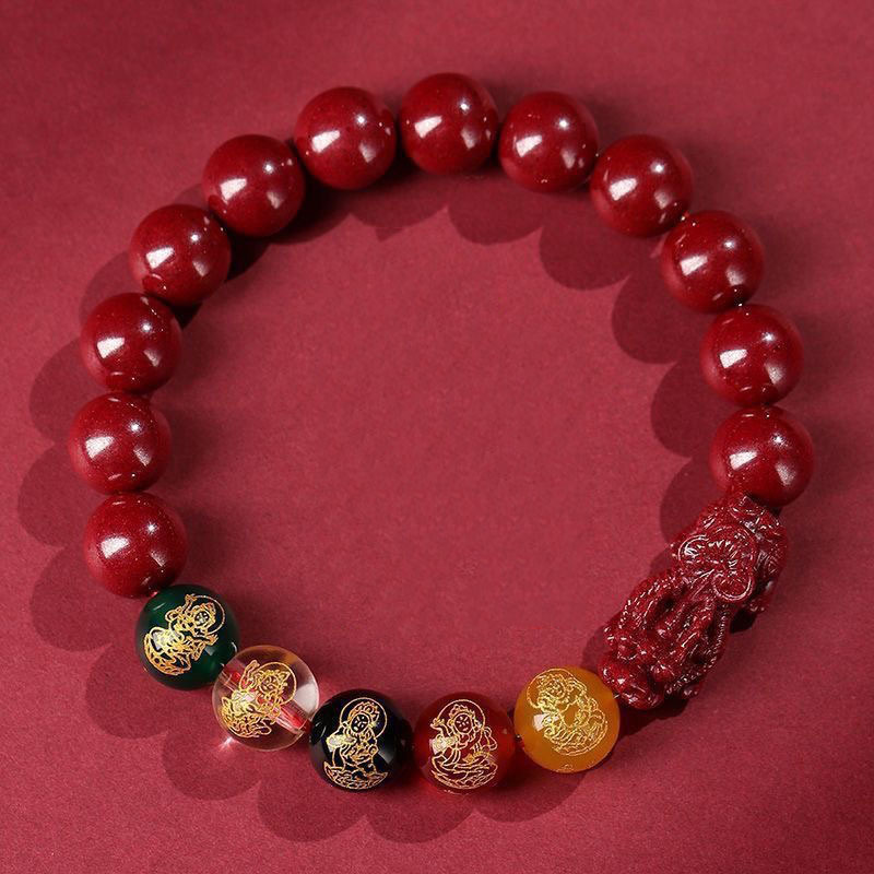 Counterfeit cinnabar and purple gold sand five-way God of Wealth bracelet for men and women, original mineral Buddhist prayer beads and jewelry factory wholesale pic 9