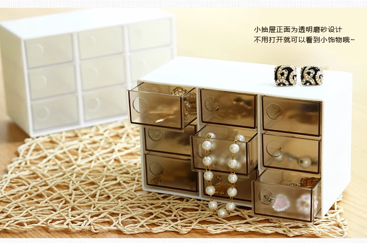 Transparent nine-grid drawer-type accessory storage box, desktop drawer-type storage box, planner organization cabinet storage box pic 3