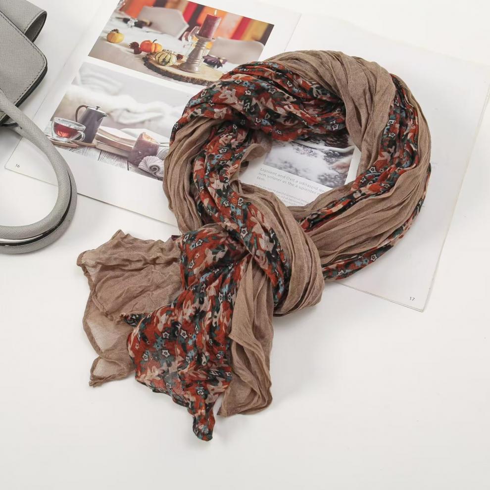 春秋麻花围巾褶皱简约百搭丝巾韩版外贸碎花披肩巴厘纱围巾女围脖详情27