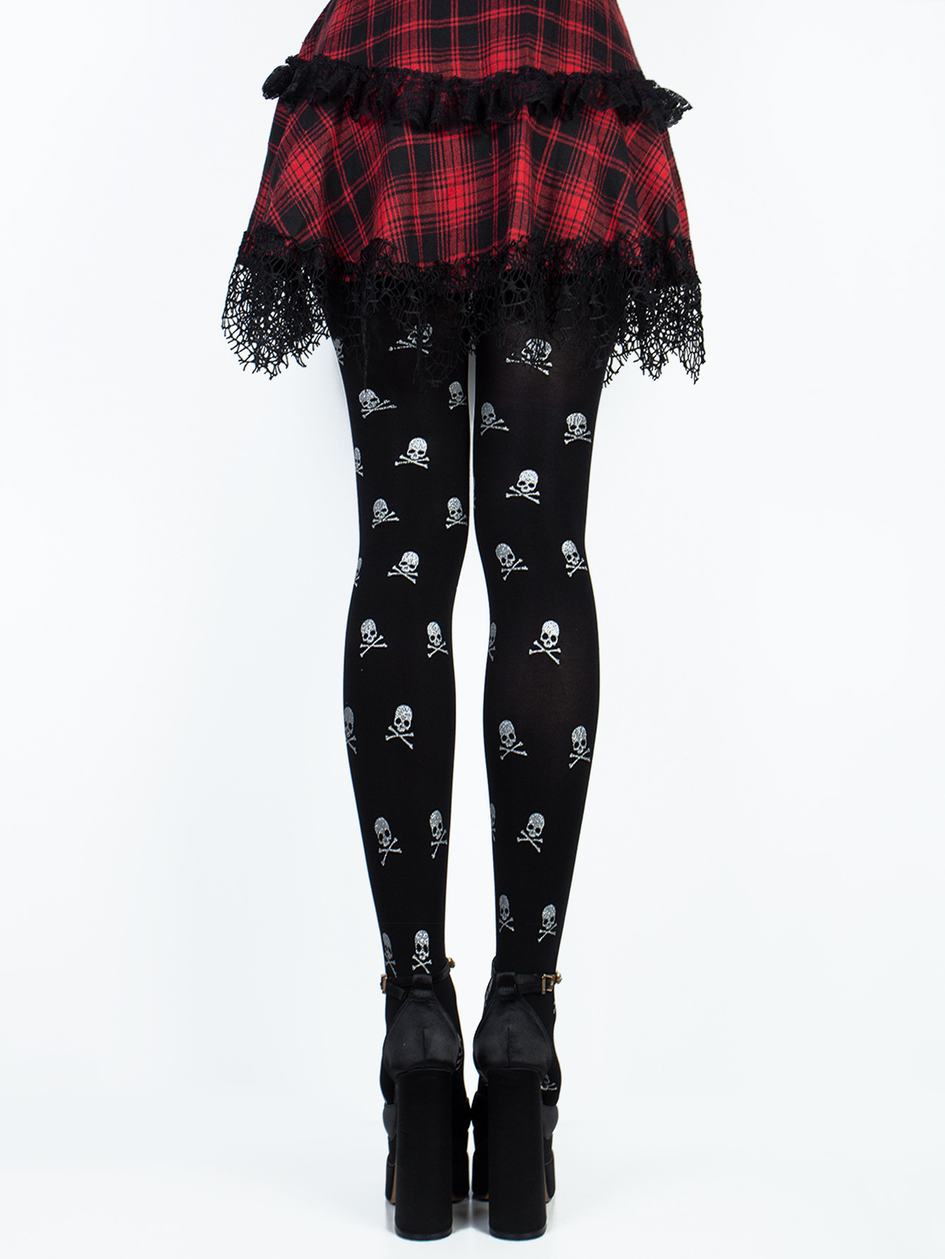 White silk over-the-knee socks, cross-border Halloween jumpsuits, sexy skull print party masquerade ball costume stockings pic 3