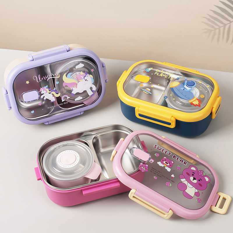 新款304不锈钢保温饭盒男女学生儿童便携分格便当盒食堂餐盒详情12