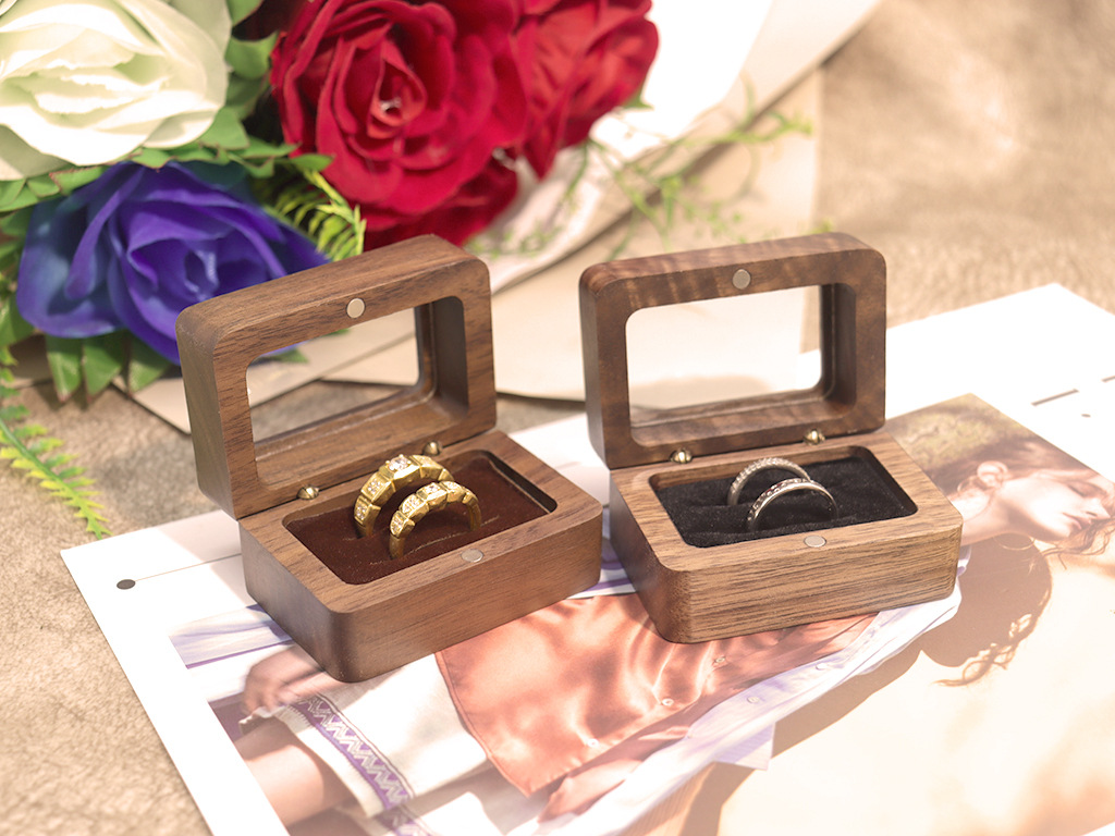 北美黑胡桃木盒实木高档对戒结婚戒指首饰收纳盒包装盒饰品套装盒详情3