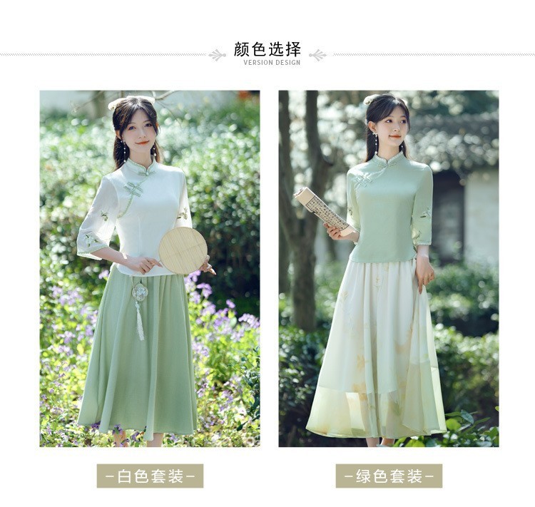 国潮国潮民国风夏季女修身旗袍上衣薄款汉元素汉服套装文艺气质唐装茶艺服国潮详情5