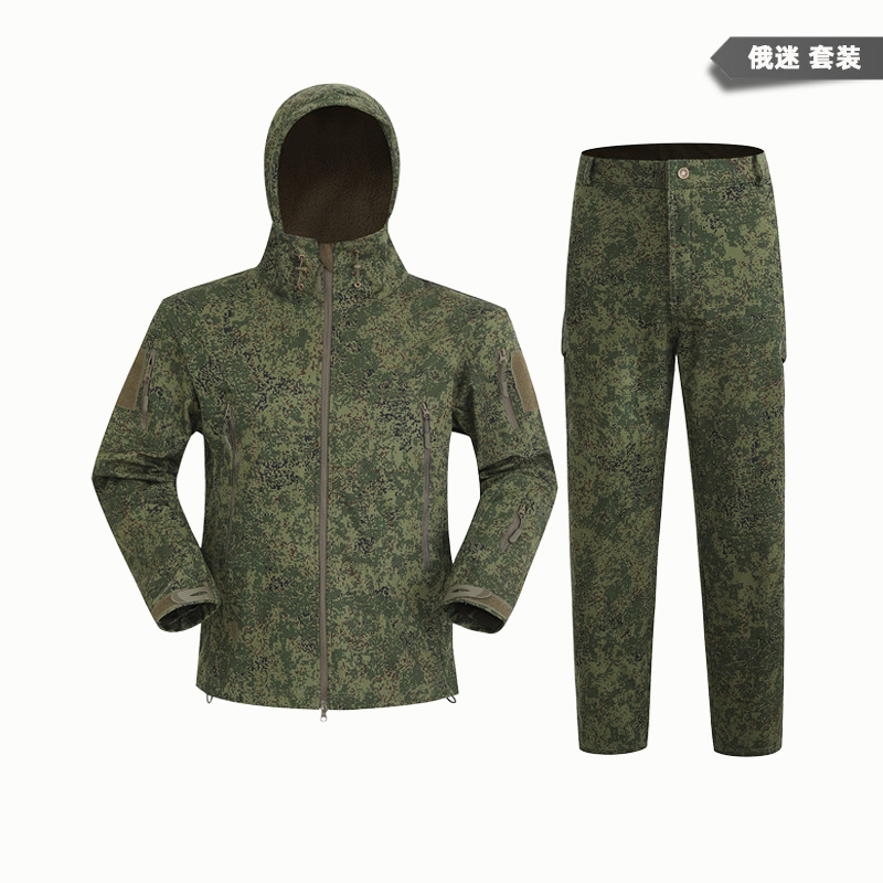 Yitu Tactical Sports Shark Skin Waterproof Soft Shell Down Jacket and Pants Alpha Green Warm Fleece Camouflage Down Jacket Set pic 9