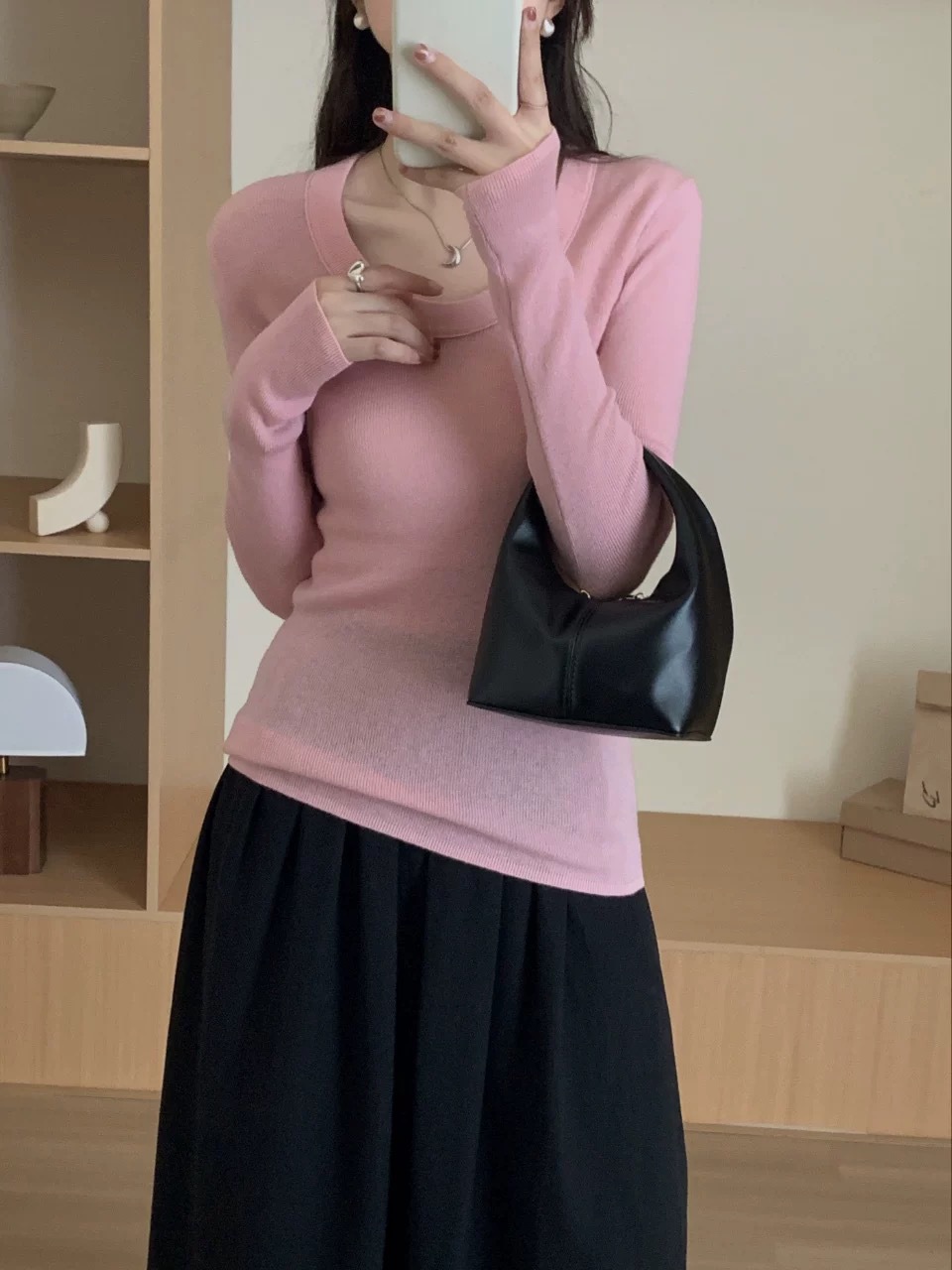 早秋新款100羊毛U领韩系纯色时尚简约针织弹力打底衫百搭女毛衣潮详情15