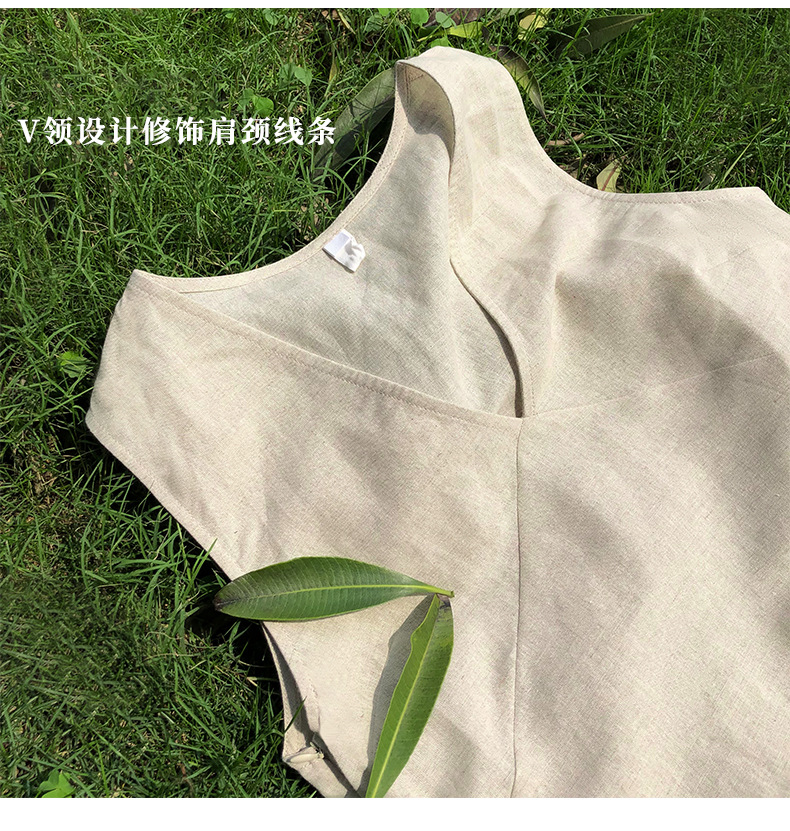 欧美风性感辣妹V领棉麻无袖连衣裙女 夏季基本款纯色修身背心短裙详情11