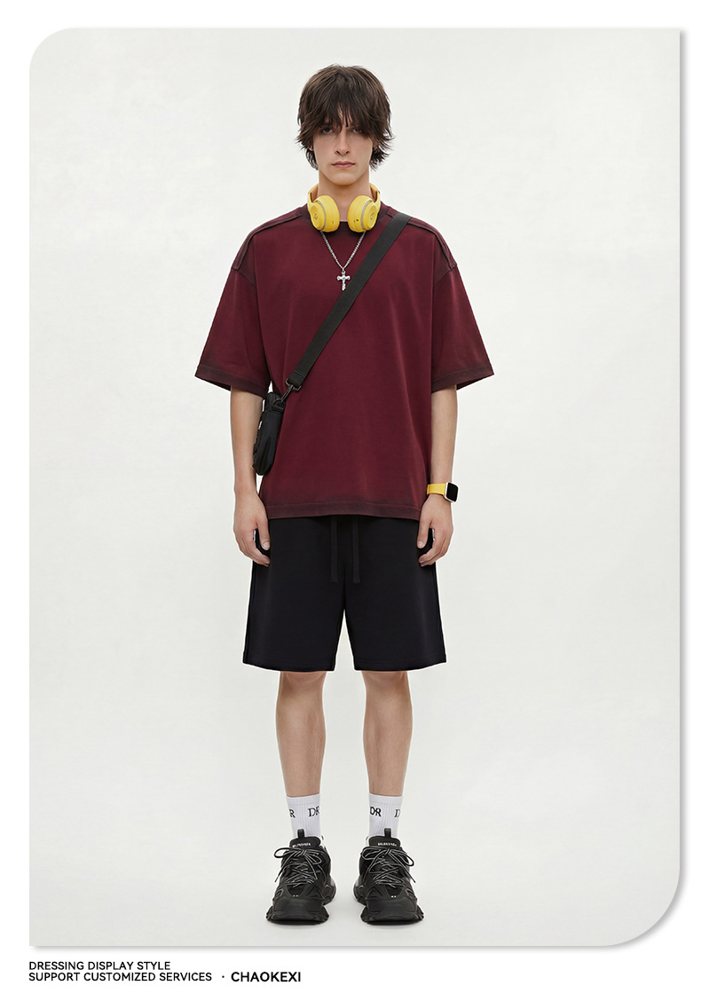 2026新品男装水洗喷绘复古潮牌上衣男女款短袖宽松青少年T恤定制详情23