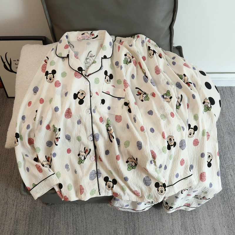 Cute cartoon mikko pajamas for girls in spring and autumn, cloud cotton long-sleeved, sweet student and Internet celebrity home wear set for summer pic 14