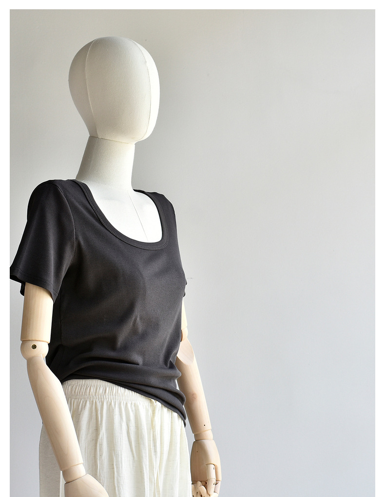 【u 领棉T恤】夏新款女装棉优可丝混纺精品质感大码U 领显瘦T恤女详情22