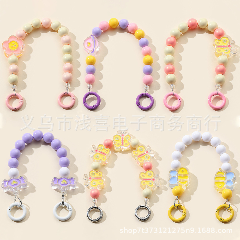 European and American InS-style cartoon acrylic round bead hand chain phone case diy accessory, mobile phone chain beaded for women pic 1