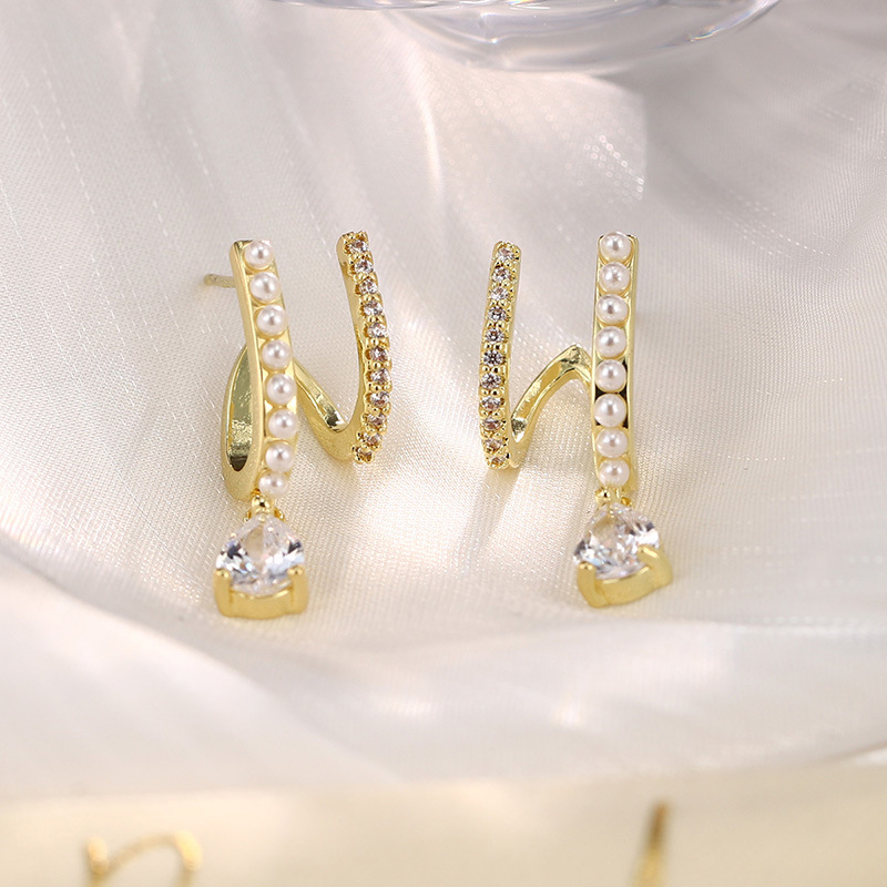 时尚高级感天然珍珠锆石耳环女花朵星星复古轻奢耳钉耳夹925银针详情29