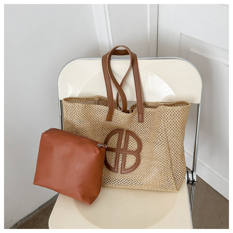 2023新款小清新款编织包撞色草编时尚ins风潮流女包单肩包手提包详情6