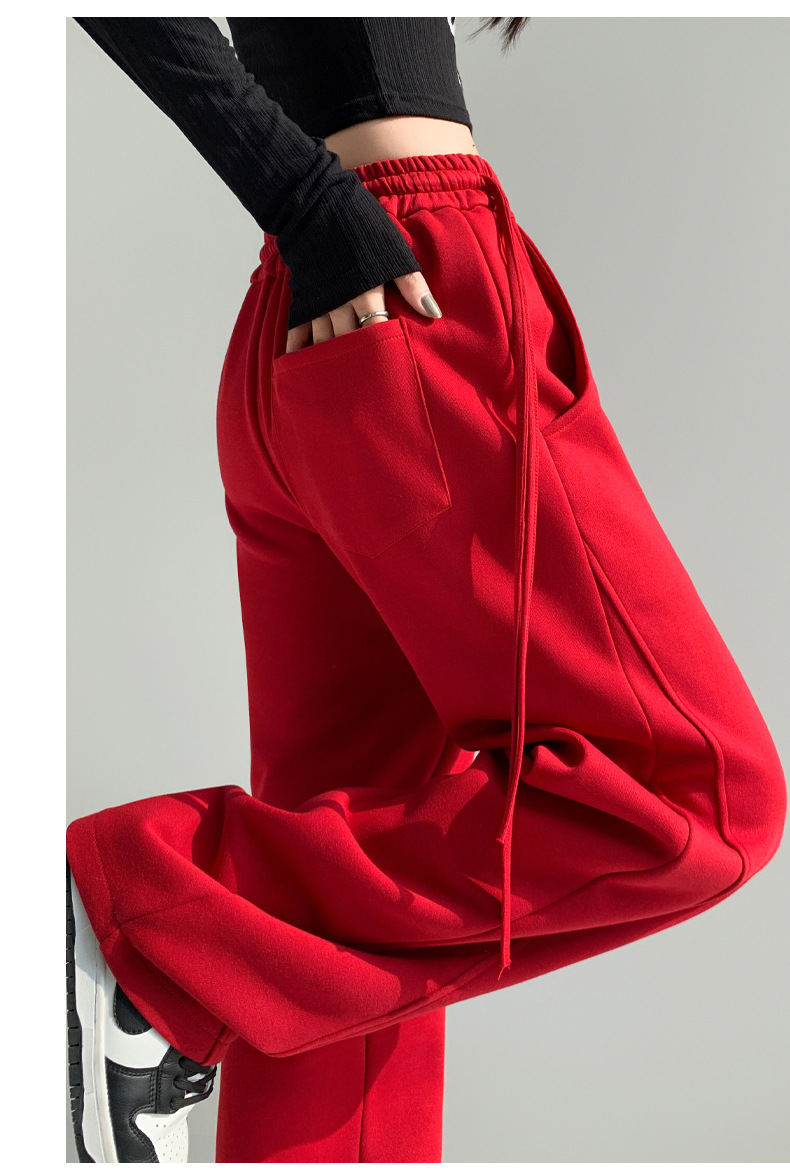 Fleece warm wide-leg pants, loose and high-waisted, slimming winter new style pic 40