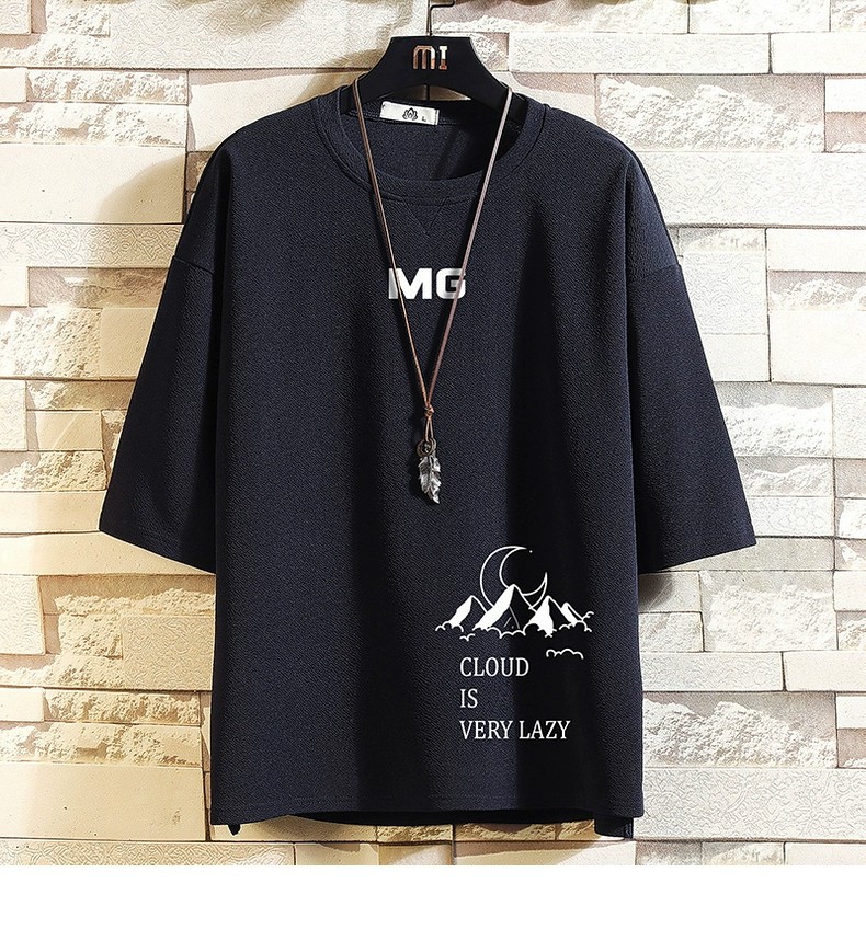 Simple three-quarter sleeve T-shirt for men, summer fashion brand, large-sized T-shirt, high school student and overweight casual short-sleeved top pic 7