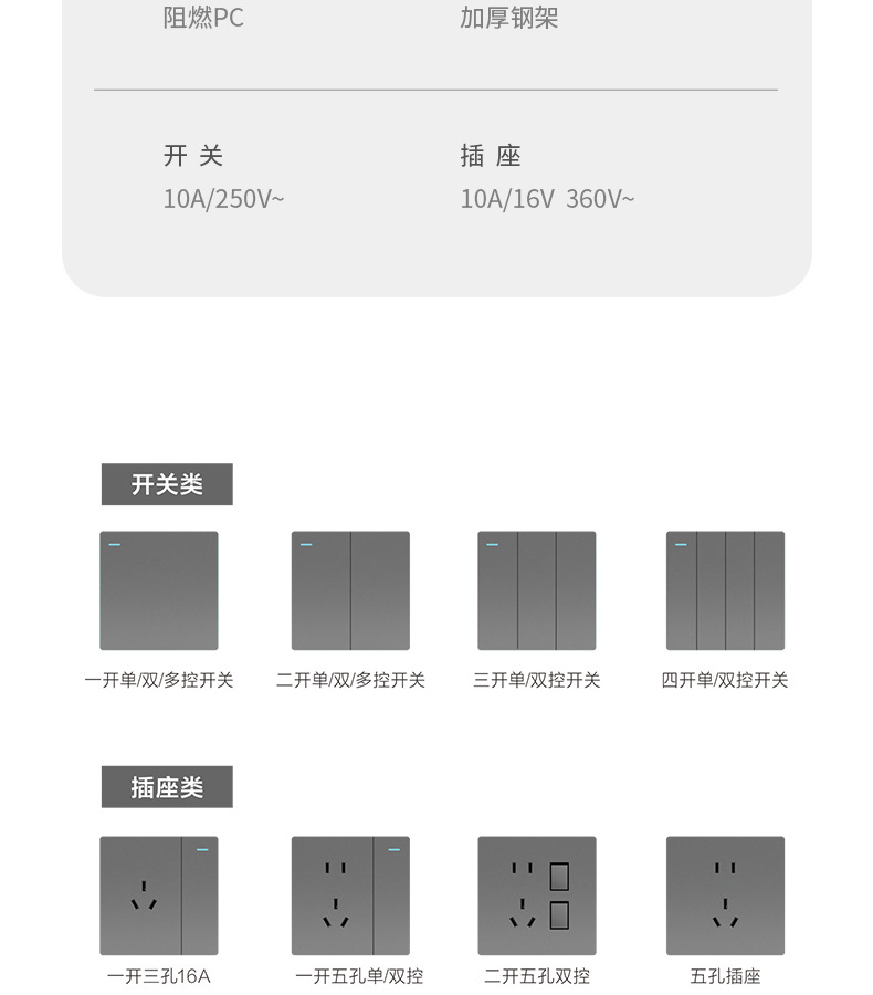 国际电工86型家用暗装开关插座电源墙壁一开五孔16A空调开关面板详情23