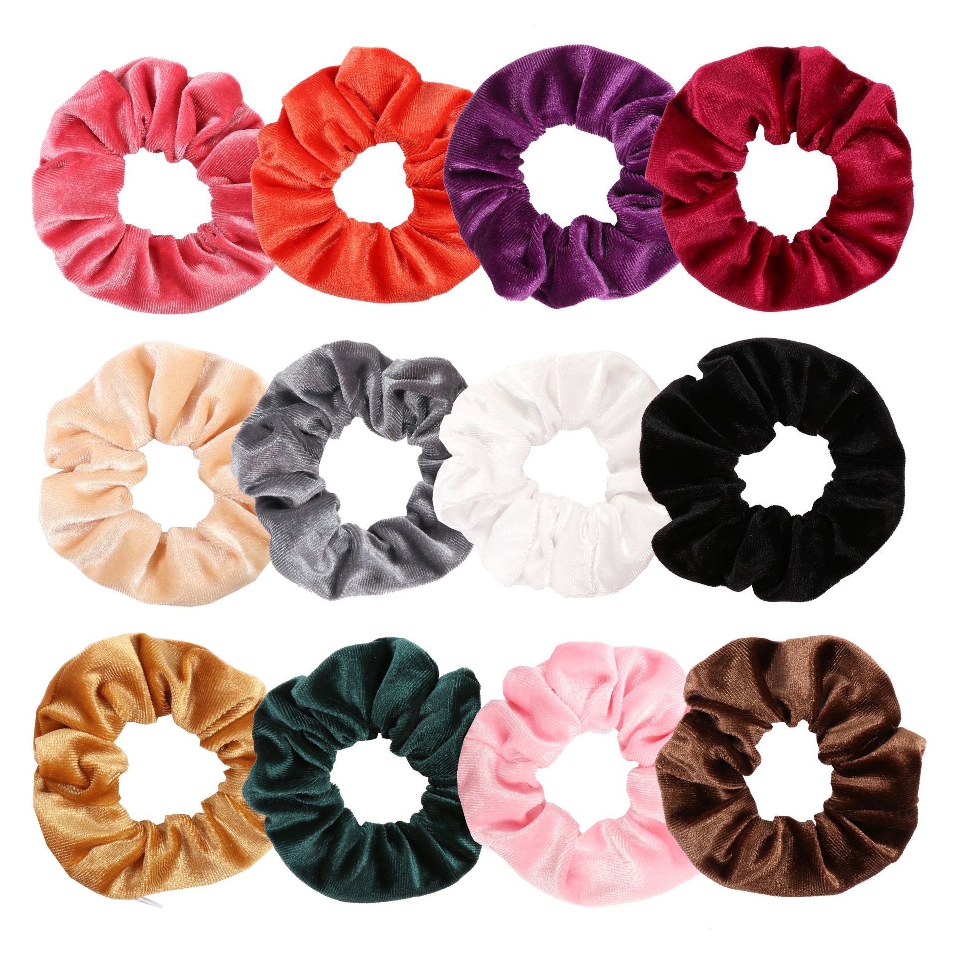 Cross-border Korean velvet 12-color invisible zipper large intestine hair band, European and American velvet simple and retro solid color hair tie accessory pic 3