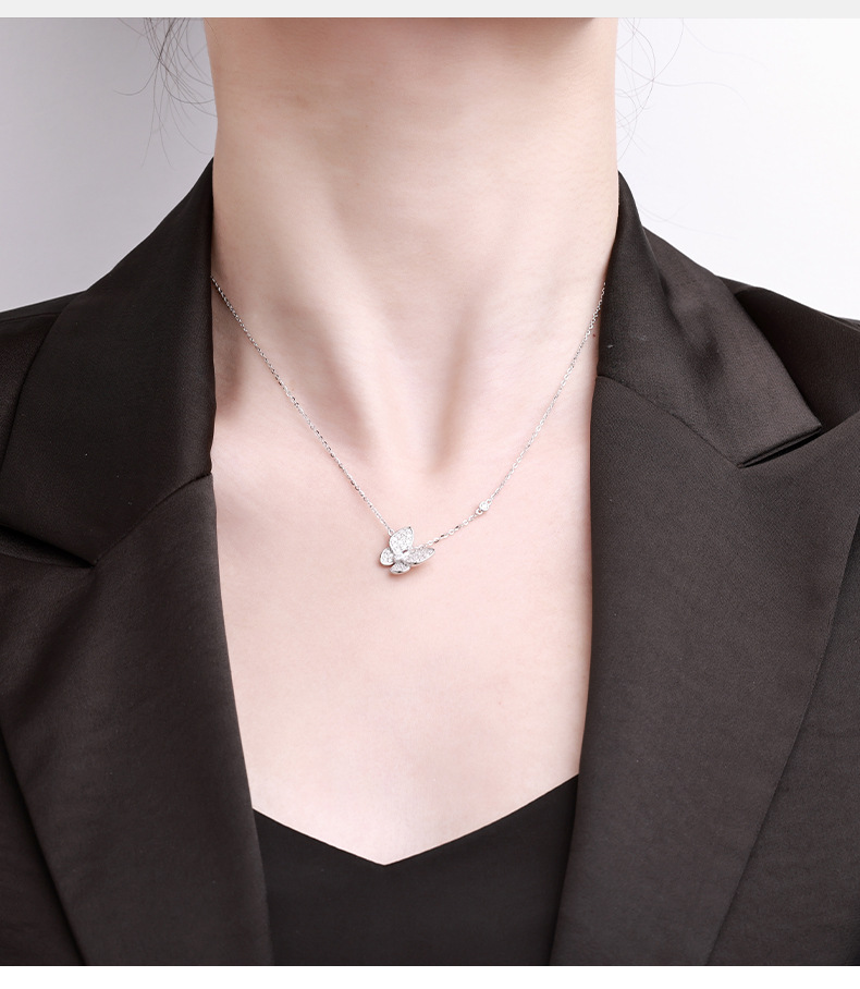 New pure silver Moissan full diamond butterfly wing necklace, a rare and versatile 2026 new silver pendant jewelry necklace pic 10