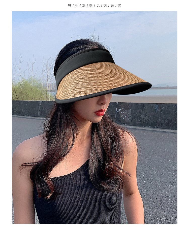 新款女士夏季可调节大沿防紫外线遮阳帽子户外运动塑料防晒空顶帽详情8