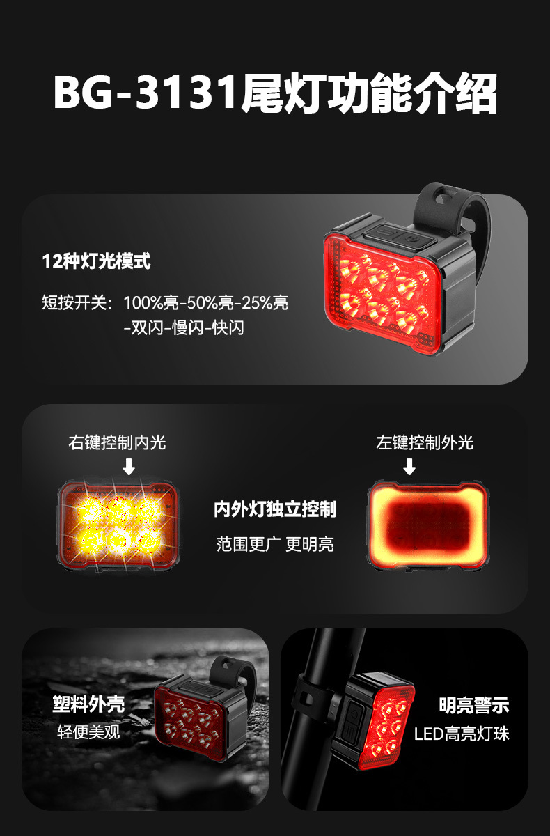 蹦果跨境山地车夜骑灯前后警示自行车装饰户外骑行装备批发详情7