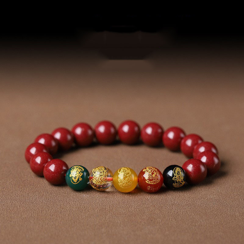 Counterfeit cinnabar and purple gold sand five-way God of Wealth bracelet for men and women, original mineral Buddhist prayer beads and jewelry factory wholesale pic 5