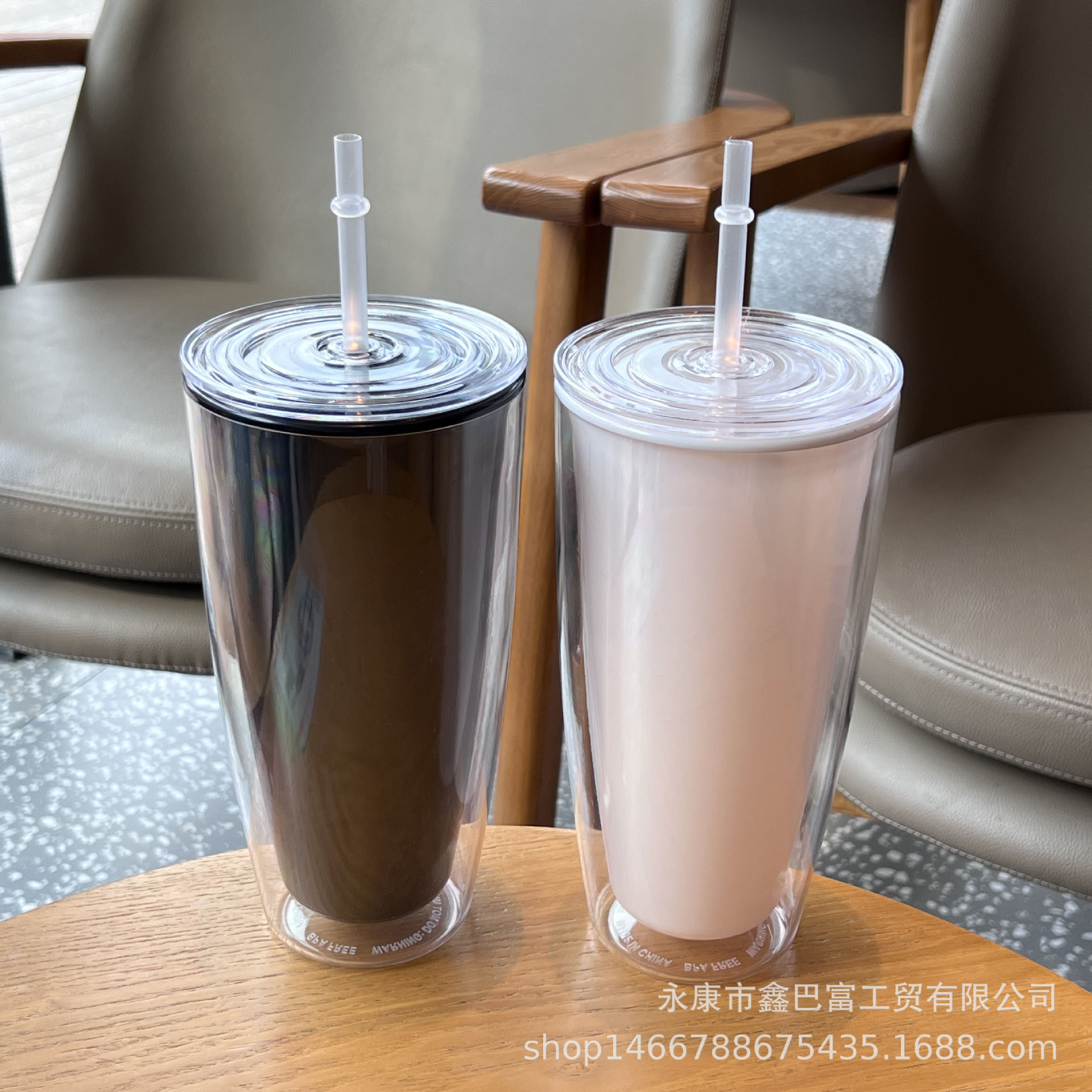 跨境新款网红高颜值水杯批发双层塑料杯便携情侣吸管杯创意女王杯详情12