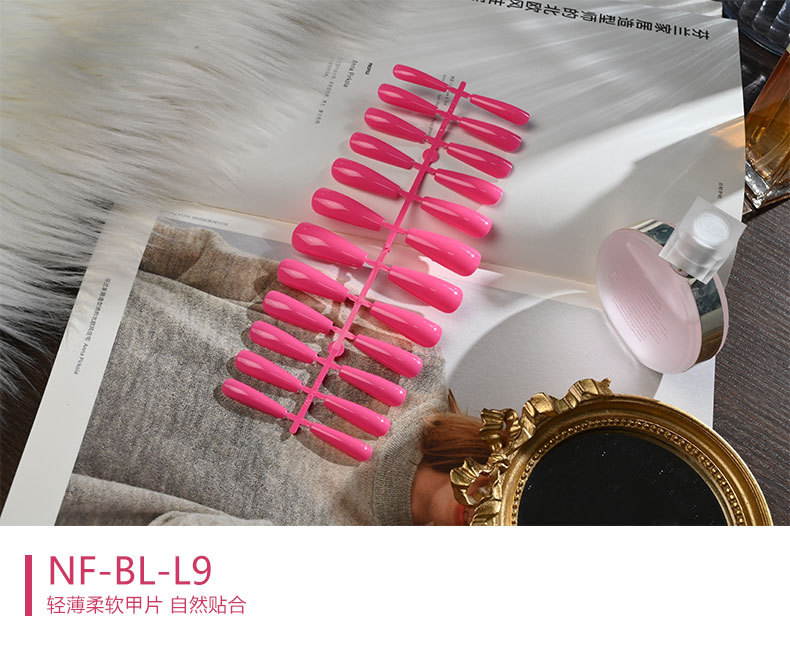 The long ballet nail with solid color and glossy oil from Europe and America, the mid-length trapezoidal nail art piece, and the false nails are exquisite and simple pic 9