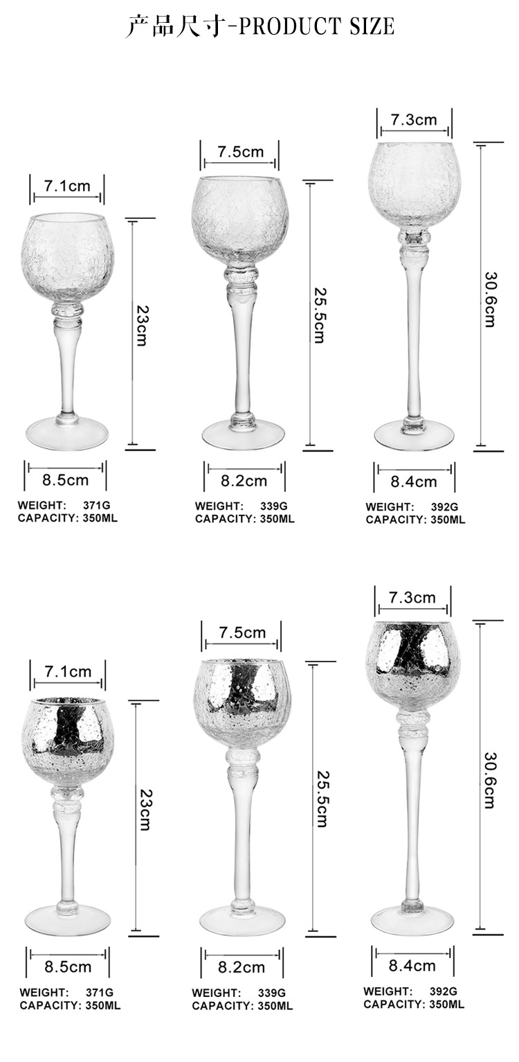 Electroplated broken gold glass candlesticks, hand-blown glass handicrafts in stock, three-piece set of European-style restaurant high-legged candlesticks pic 3