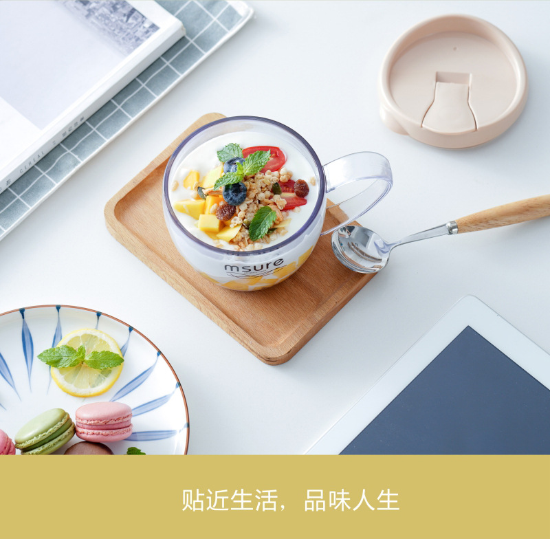 批发带盖密封水杯燕麦杯家用咖啡带把手沙拉杯高颜值早餐杯礼品详情10
