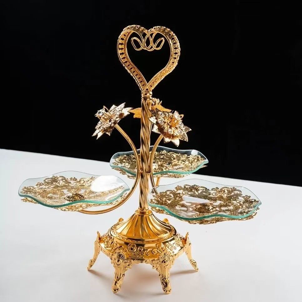 高档欧美风四格圆形水果果盘创意轻奢茶几摆件水果盘多层三层网红详情15