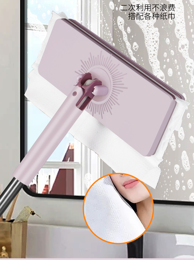 大号鲨鱼夹布拖把25按压自动换布适用多种纸巾二次利用洗脸巾拖把0610详情9